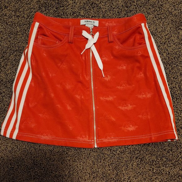 Adidas Women Originals x Fiorucci Jacquard Trefoil Red Mini Skirt 3 Stripes (S) - Picture 2 of 9